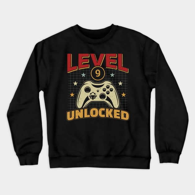 9th Birthday Level 9 Unlocked Video Game Gamer Crewneck Sweatshirt by aneisha